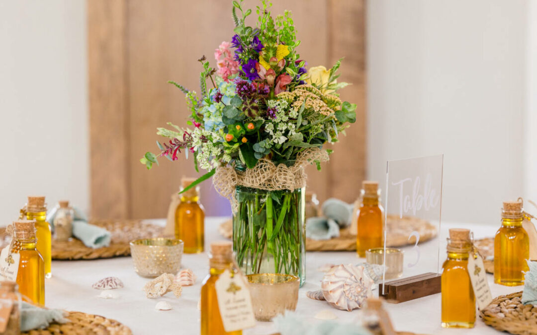 A Rustic Wedding with Colorful Florals and Sweet Honey Favors